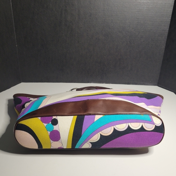 Emilio Pucci Tote Bag Purple Gold Colorful Psychedelic Double Handle Calf Trim - Picture 6 of 15